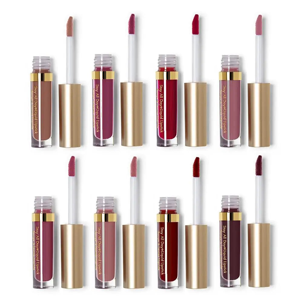 8 Pieces Professional Lip Glaze Gloss Waterproof Makeup Matte Non-sticky Lipstick